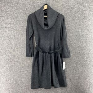 New AB Studio Sweater Dress Women L Large Gray Midi Cowl Neck Long Sleeve Belted